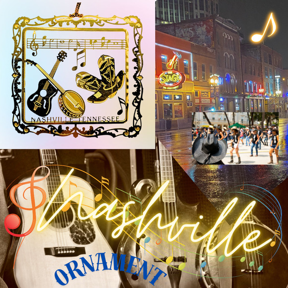 Nashville Music Brass Ornament Tennessee Banjo Guitar - Picture 2 of 7